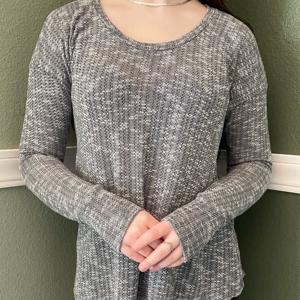 LNA Gray White Crew Neck Long Sleeve Sweater, Sz S